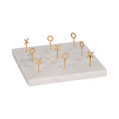 9 Marble Tic-tac-toe With Gold X & O, White/gold