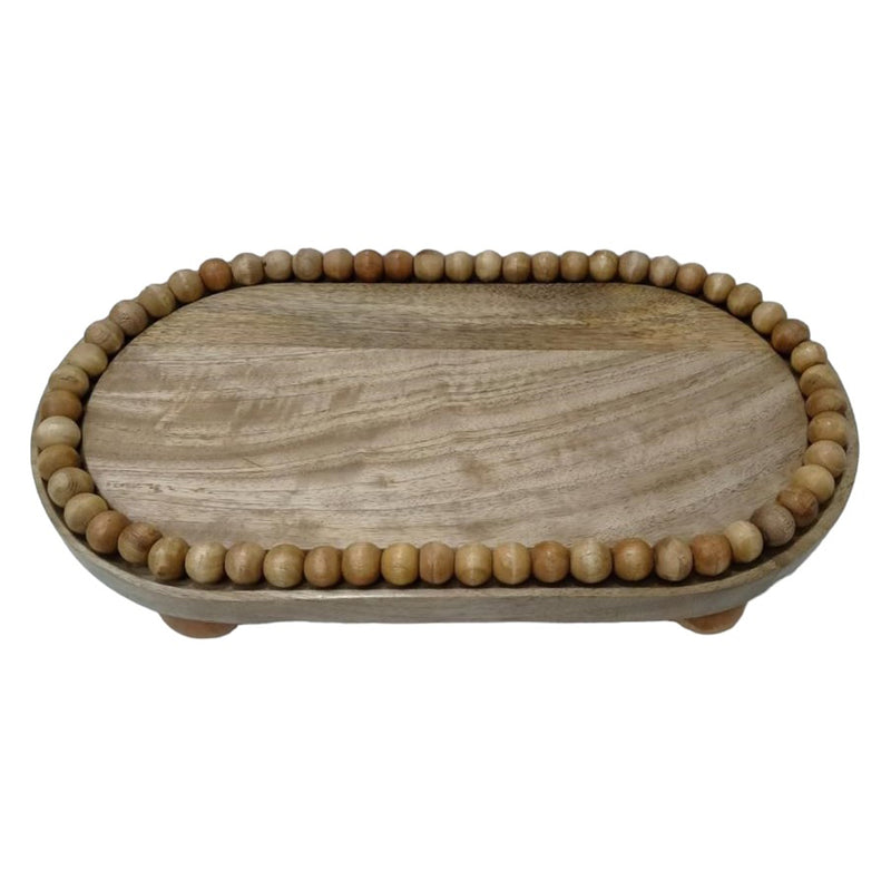 18 Beaded Oval Tray With Ball Feet, Nat