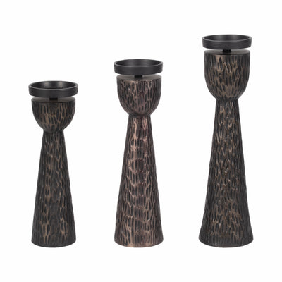 S/3 13/15/16 Cali Aluminuminum Candle Holders, Bl