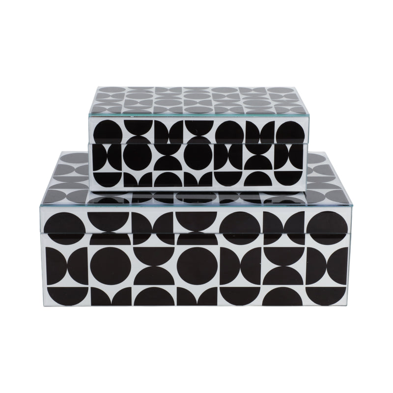 GLASS, S/2 8/11 MODERN PRINT BOXES, BLACK/WHITE