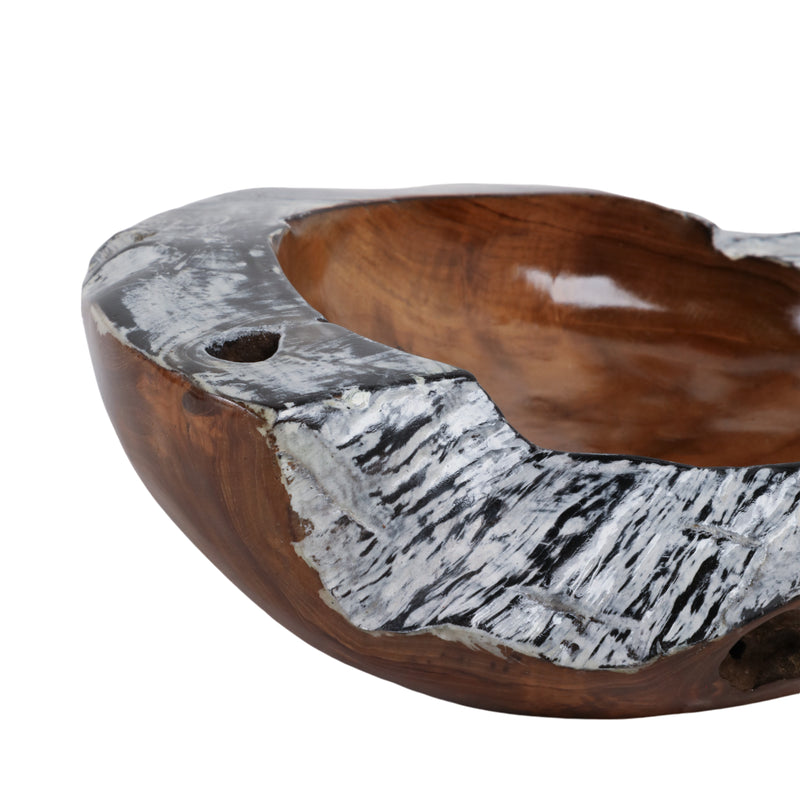 12 Teakwood Bowl W/burnt Edges, Dark Natural