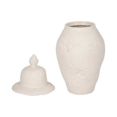 16x8 Cast Stone Finish Temple Jar, White