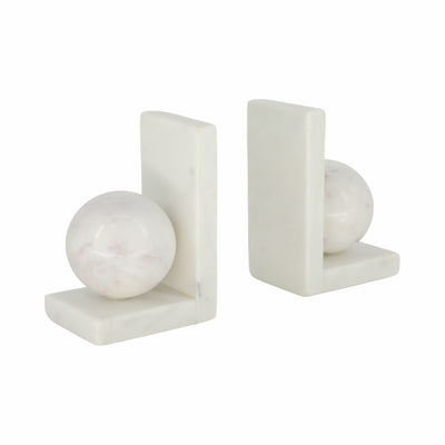 S/2 6 Marble Bookend With 3 Orb, White