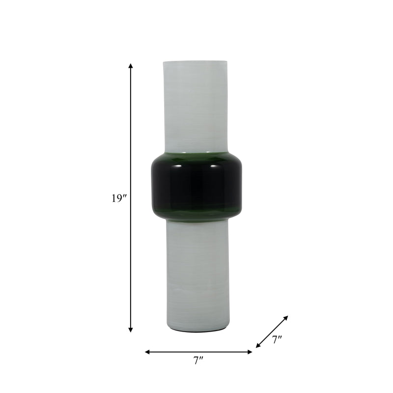 GLASS, 19 MODERN CYLINDER VASE, WHITE/GREEN