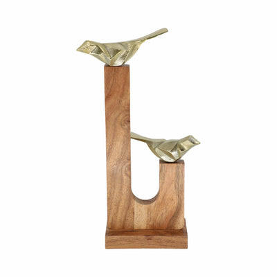 Wood, 2 Birds On Base, Gold/brown