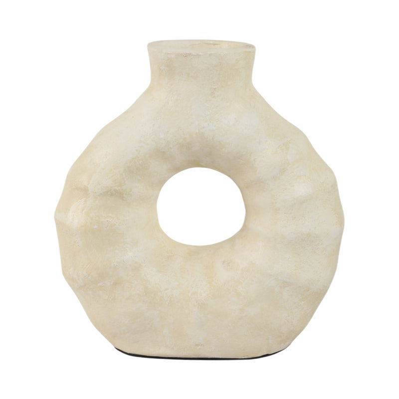 13 Ridged Open Cut-out Terracotta Vase, Ivory