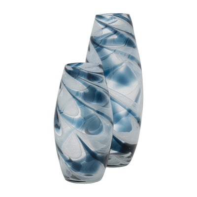 GLASS, 17 SWIRL VASE, BLUE