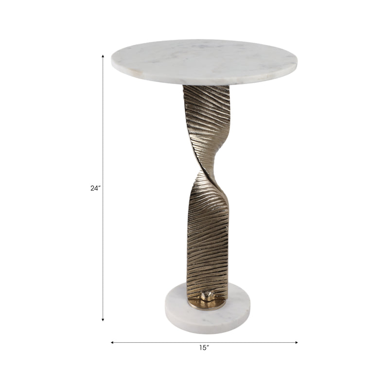 Metal, 24 Twisted Base Accent Table,white/gold Kd