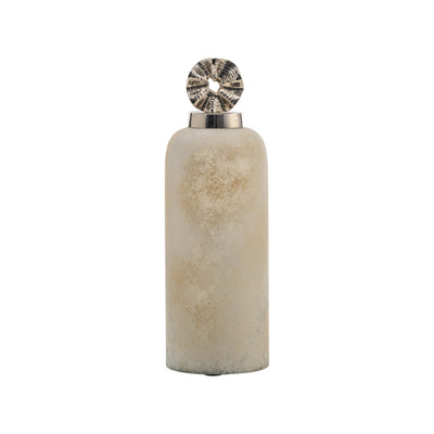 GLASS, 14 VASE W/ PINWHEEL TOP, IVORY/BEIGE