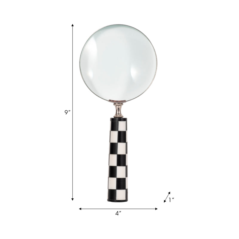 4 Checkerboard Handle Magnifying Glass, Black/whi