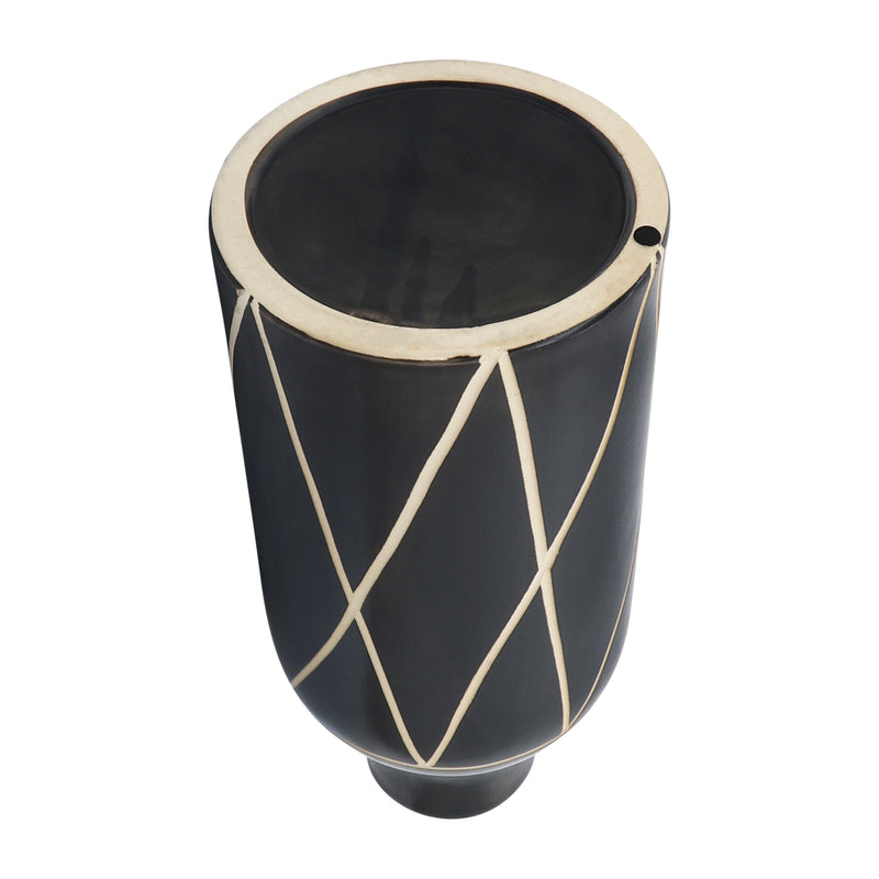 CER, 16H TRIBAL VASE, BLACK