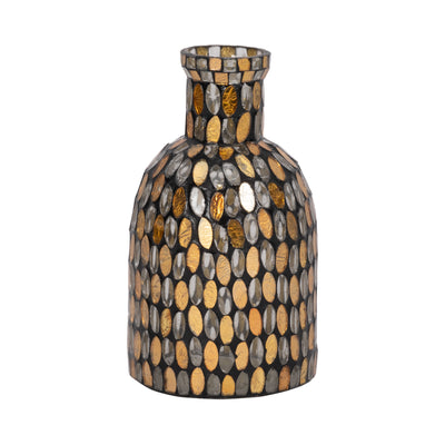 GLASS, 8H MOSAIC VASE, COPPER