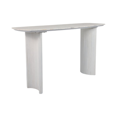 60catalina Travertine&fluted Wood Console Tble/kd