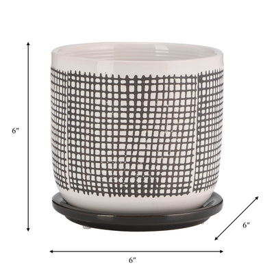 6 MESH DESIGN PLANTER W/ SAUCER, GRAY