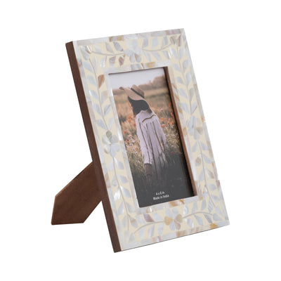 4x6 Mother Of Pearl Inlay Vine Photo Frame, Ivory