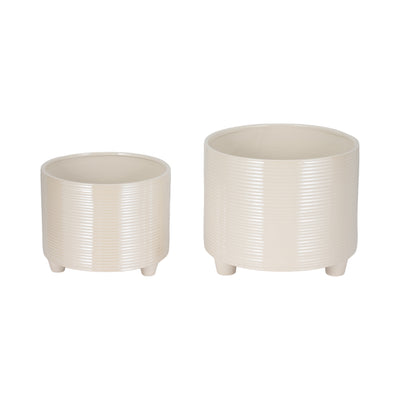 S/2 10/12 Iridescent Ribbed Planters, Ivory