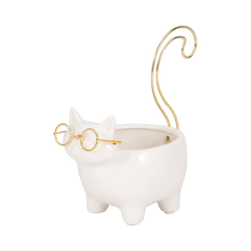 CER, 6 KITTY TRINKET DISH, WHITE/GOLD