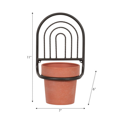 METAL, 11H WALL PLANTER, BLACK/TERRACOTTA