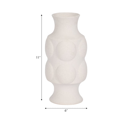 11 Large Dot Embossed Vase Sand Texture, White