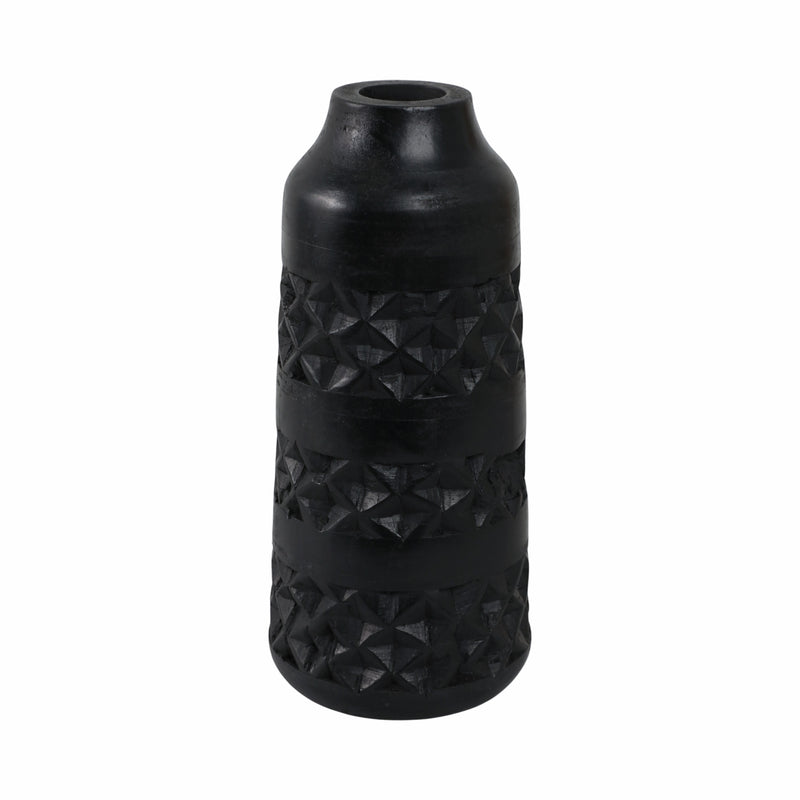 WOOD 12 STAINED VASE, BLACK