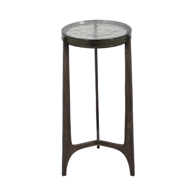 22 Thick Glass Top Round Accent Table, Antique Br