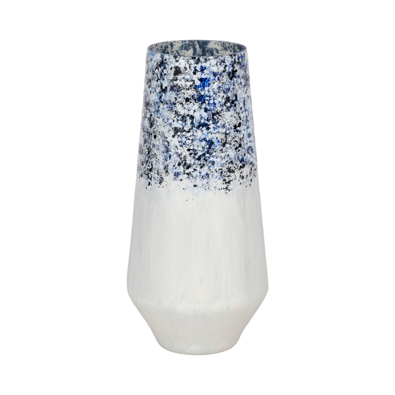 16 Tapered Bottom Vase Arctic Finish, White/blue