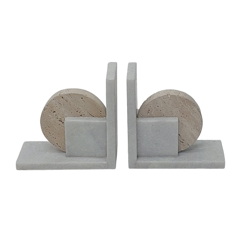 S/2 6 Geometric Travertine & Marble Bookends, Mul