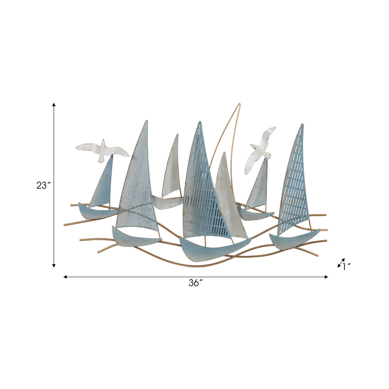 36 Sailboat Scene Metal Wall Decor, Multi Wb