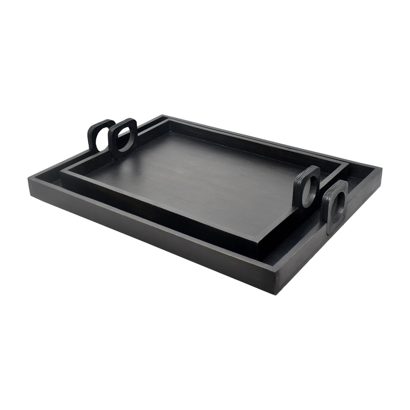 S/2 24/30 Joullian Black Wood Trays