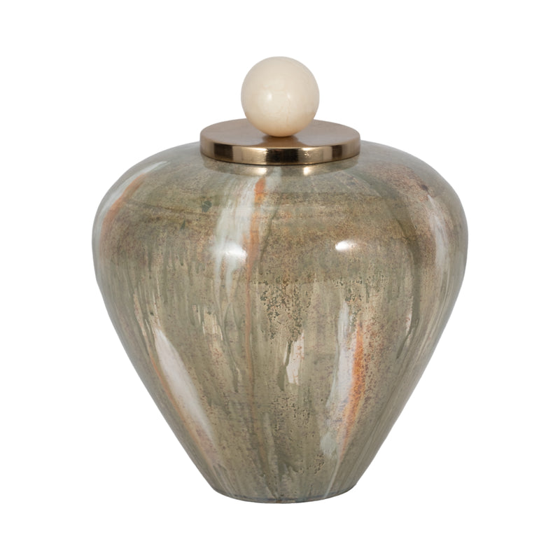 GLASS, 9 TEMPLE VASE W/ RESIN TOPPER, BLUSH/GREEN