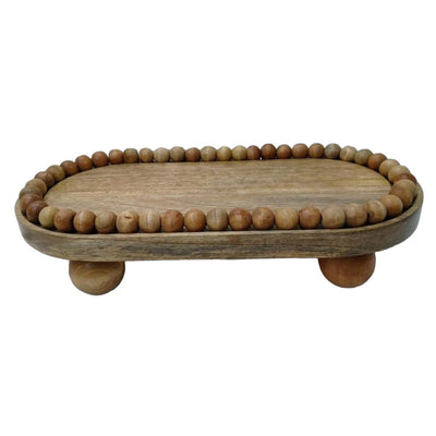 16 Beaded Oval Tray With Ball Feet, Natural