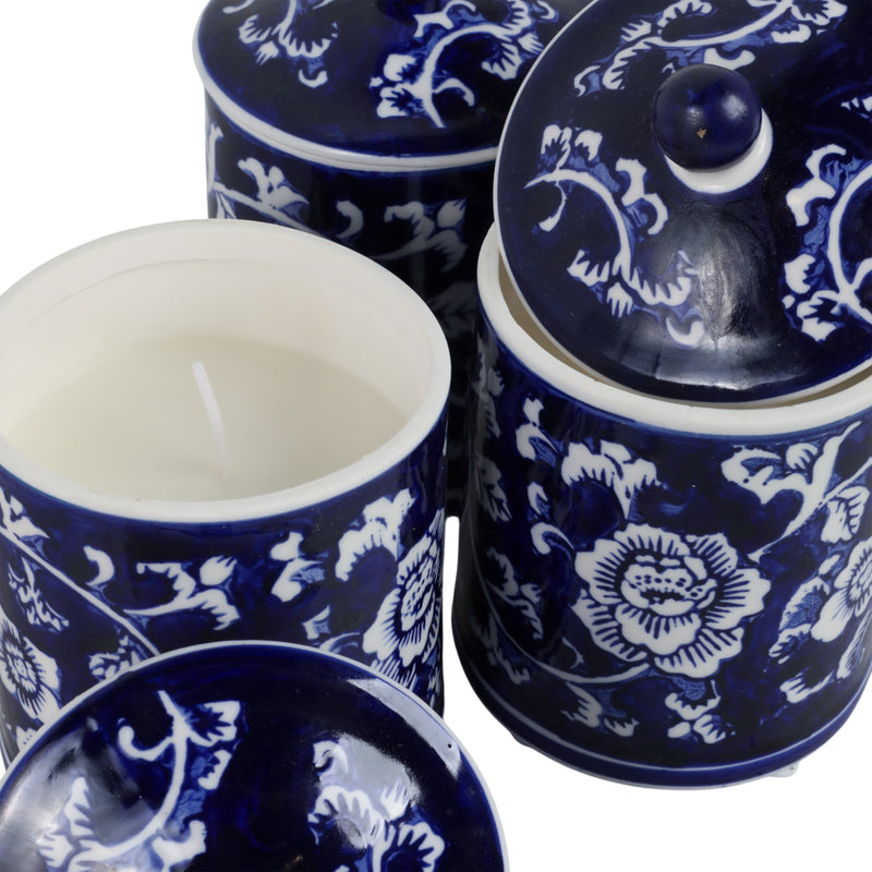 Cer, 6 8oz Chinoiserie Scntd Candle W/lid,blu/wht