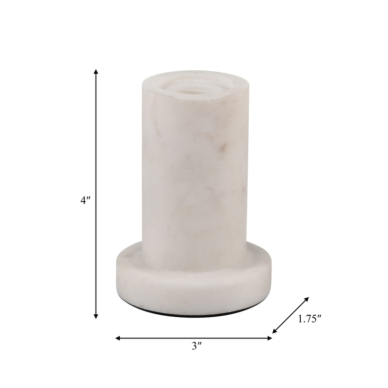 MARBLE,4H,TAPER CANDLE HOLDER W/FLAT BASE,WHITE