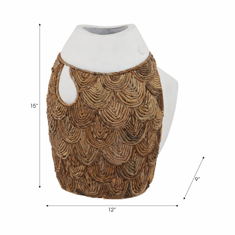 16 Woven Scale Terracotta Fsh Vase, Ivory/natural