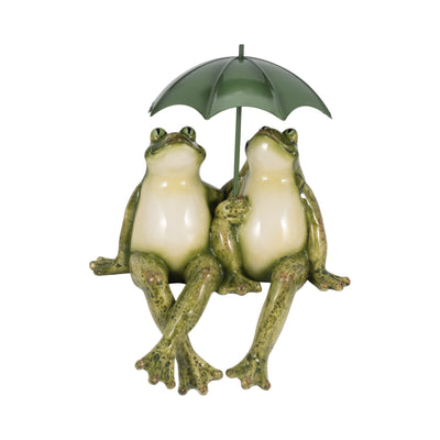 9 Sitting Frogs With Umbrella, Green