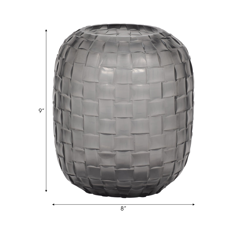 Jordan Glass, 9 Woven Finish Vase, Gray