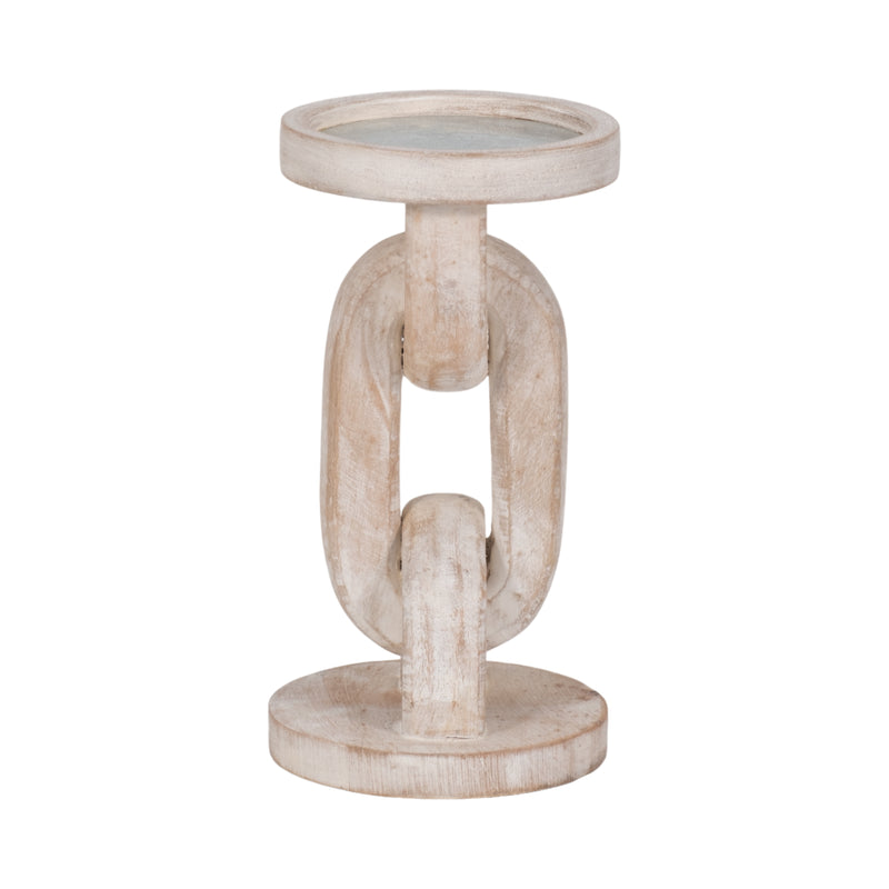 Wood, 8 Chain Pillar Candle Holder, White