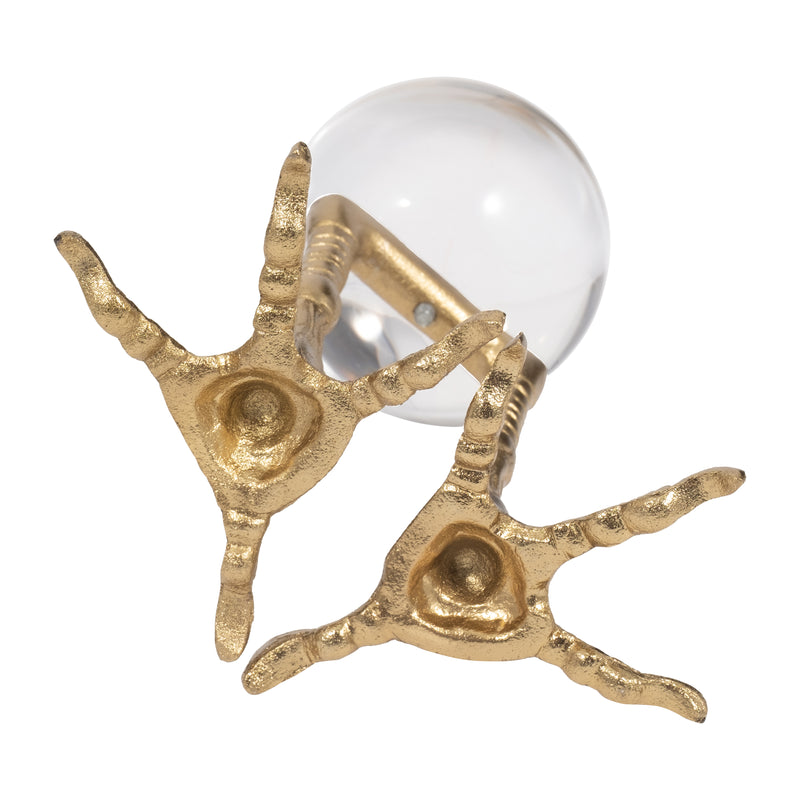 Metal, 8 Bird Feet Holding Acrylic Ball, Gold