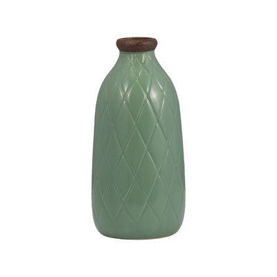 CER, 9 PLAID TEXTURED VASE, DARK SAGE