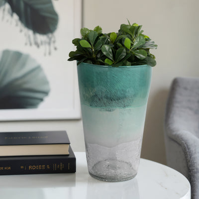 14 Fluted Glass Vase, Aqua Haze