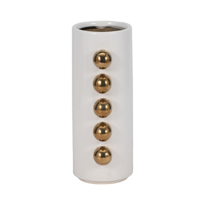 Cer, 10 Vase W/ Side Knobs, White/gold