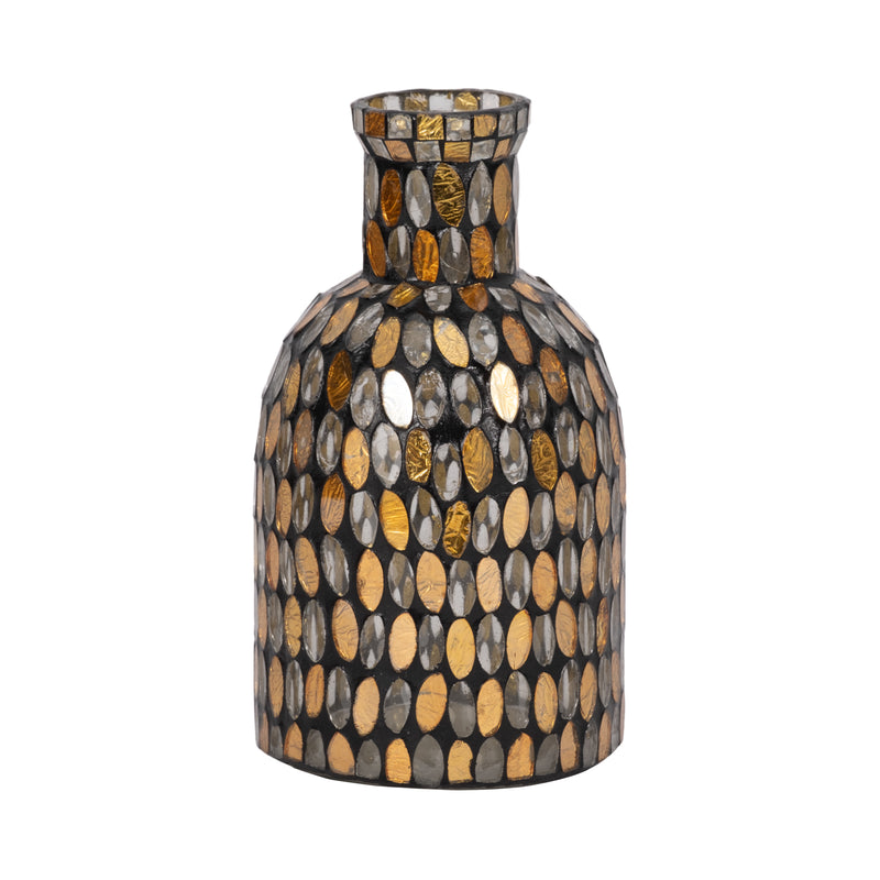 GLASS, 8H MOSAIC VASE, COPPER