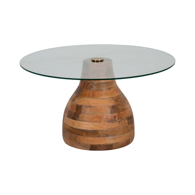 34 Striped Wood Coffee Table With Glass Top, Natu