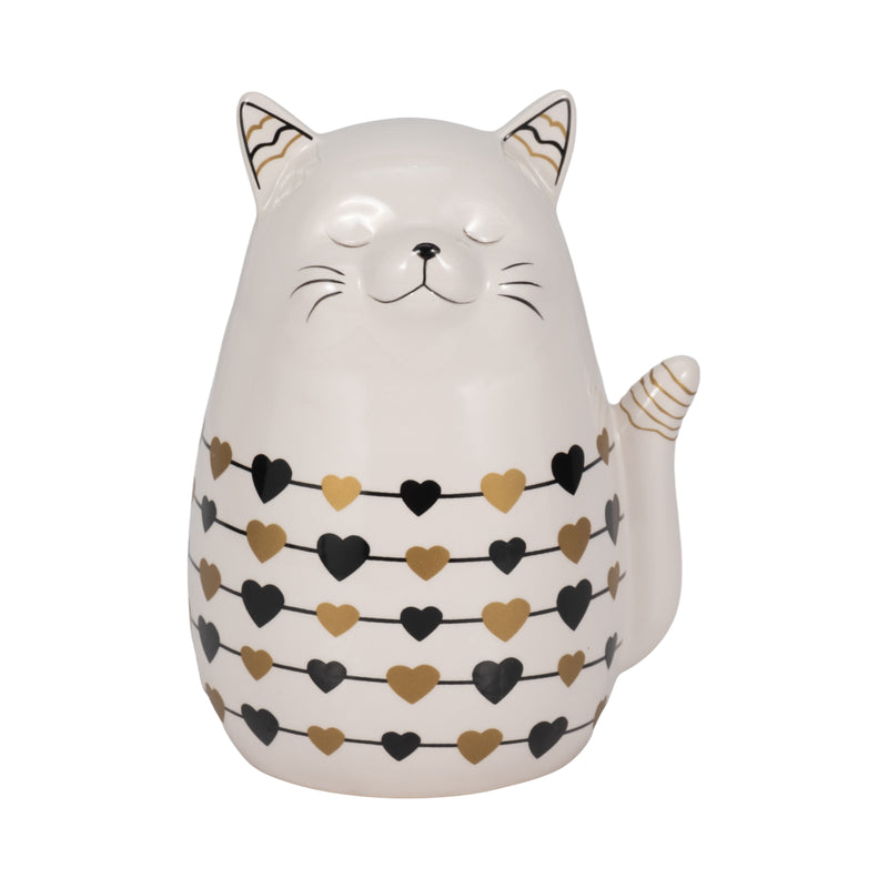 7 Black And Gold Hearts Kitty, White