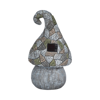 14 Mushroom Statue With Solar Flowers, Grey Multi