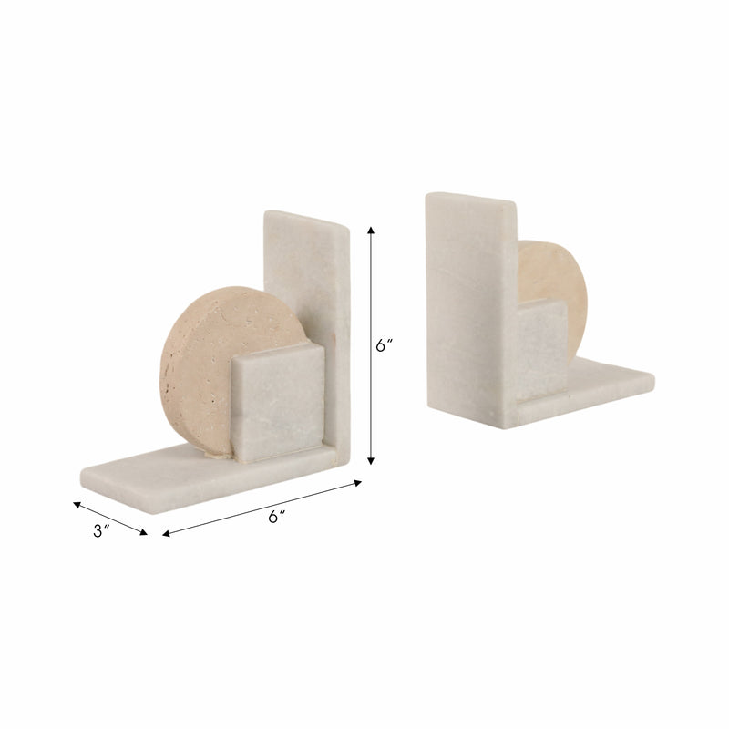 S/2 6 Geometric Travertine & Marble Bookends, Mul