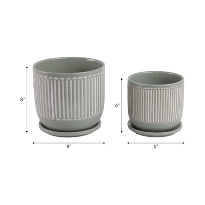 Cer?s/2  6/8 Planter W/ Saucer, Gray