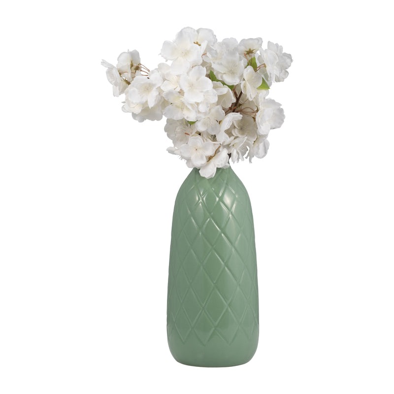 CER, 12 PLAID TEXTURED VASE, DARK SAGE