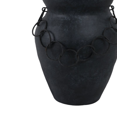 10x8 Rustic Terracotta Vase With Chain, Black