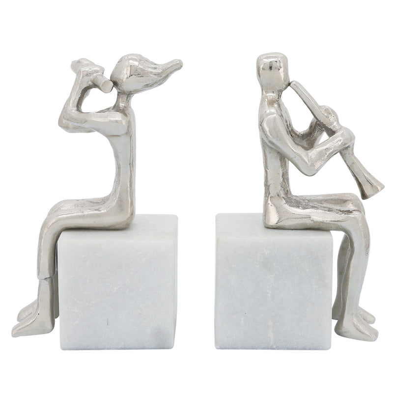 S/2 METAL MUSICIANS ON MARBLE BASE, SILVER